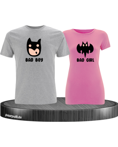 Bad Boy Bad Girl Pärchen T-Shirt grau rosa Bad Boy Bad Girl Pärchen T-Shirt grau rosa