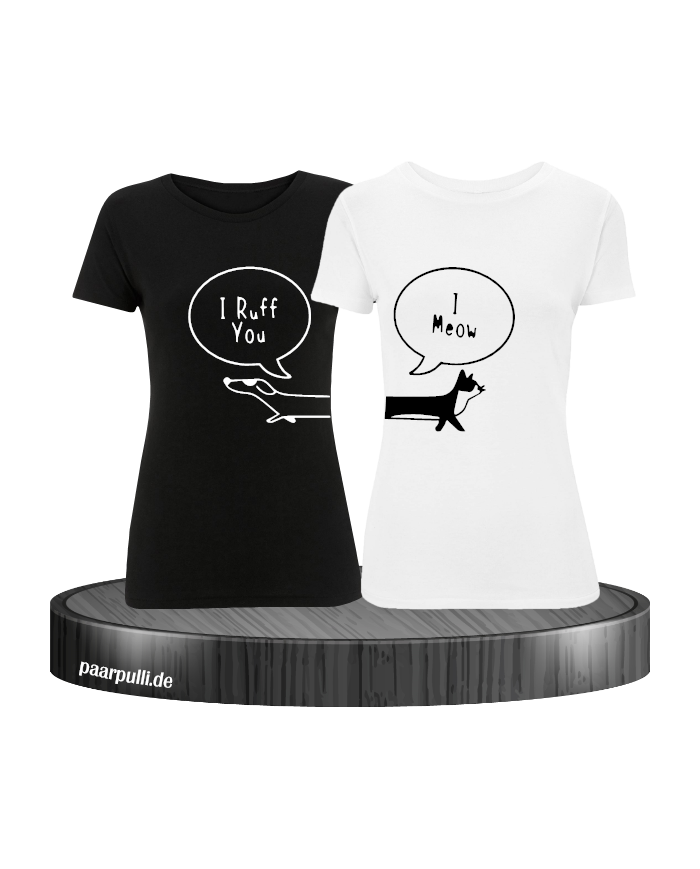 I Ruff for You I Meow - T-Shirt Set schwarz weiß