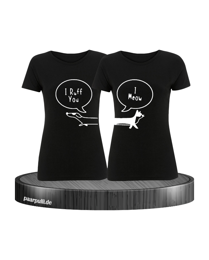 I Ruff for You I Meow - T-Shirt Set schwarz