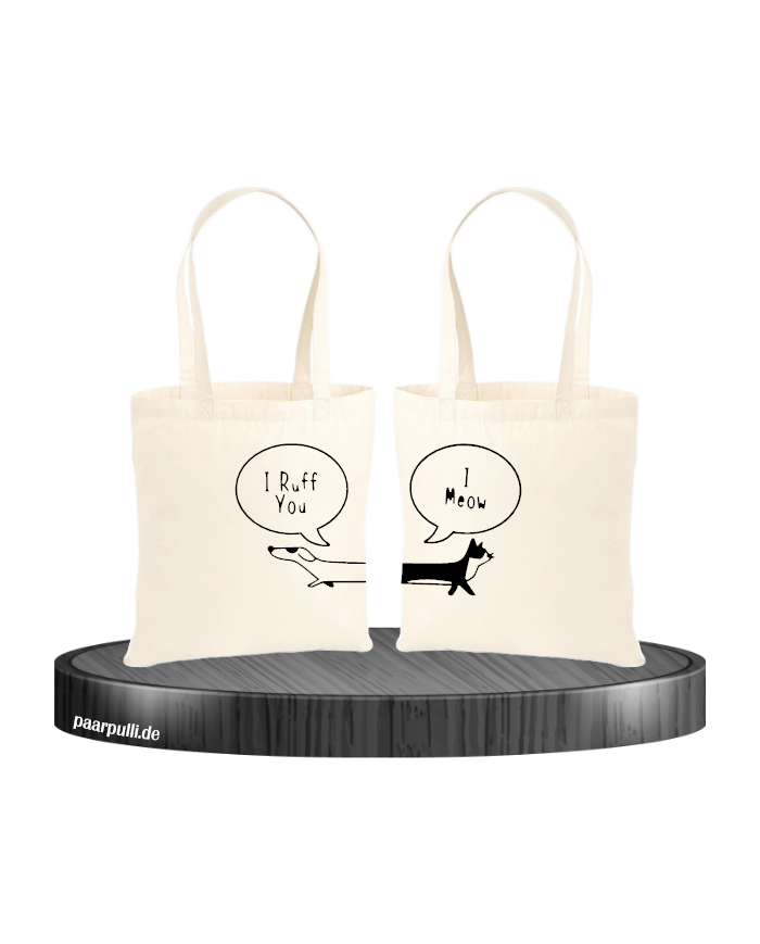 I Ruff for You I Meow Jutebeutel Set