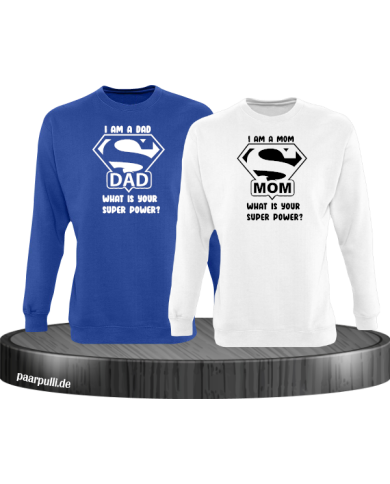 Super Dad und Super Mom Sweatshirt blau weiß Super Dad und Super Mom Sweatshirt blau weiß