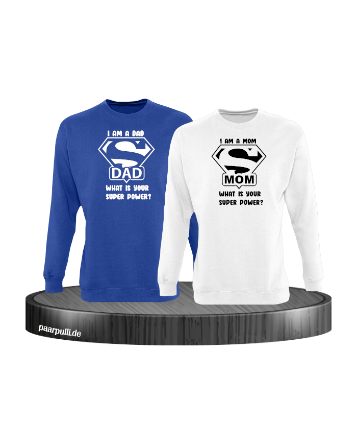 Super Dad und Super Mom Sweatshirt blau weiß