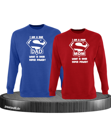 Super Dad und Super Mom Sweatshirt blau rot Super Dad und Super Mom Sweatshirt blau rot