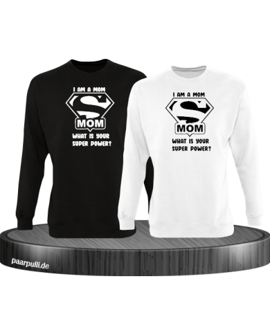 Super Dad und Super Mom Sweatshirt schwarz weiß Super Dad und Super Mom Sweatshirt schwarz weiß