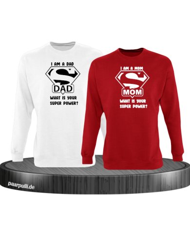 Super Dad und Super Mom Sweatshirt weiß rot Super Dad und Super Mom Sweatshirt weiß rot