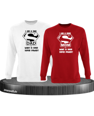 Super Dad und Super Mom Sweatshirt weiß rot