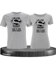 Super Dad und Super Mom Pärchen T-Shirt grau