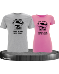 Super Dad und Super Mom Pärchen T-Shirt grau rosa