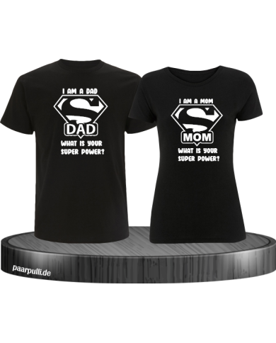 Super Dad und Super Mom Pärchen T-Shirt schwarz Super Dad und Super Mom Pärchen T-Shirt schwarz