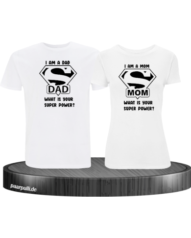 Super Dad und Super Mom Pärchen T-Shirt weiß Super Dad und Super Mom Pärchen T-Shirt weiß