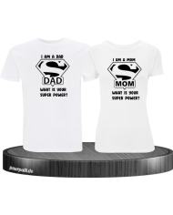 Super Dad und Super Mom Pärchen T-Shirt weiß