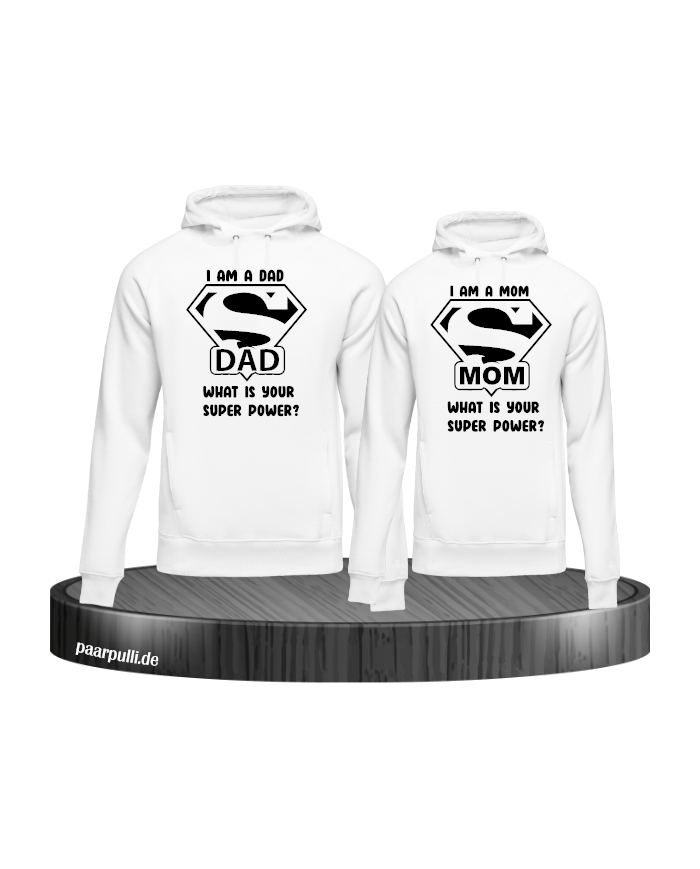Super Dad und Super Mom Hoodie weiß