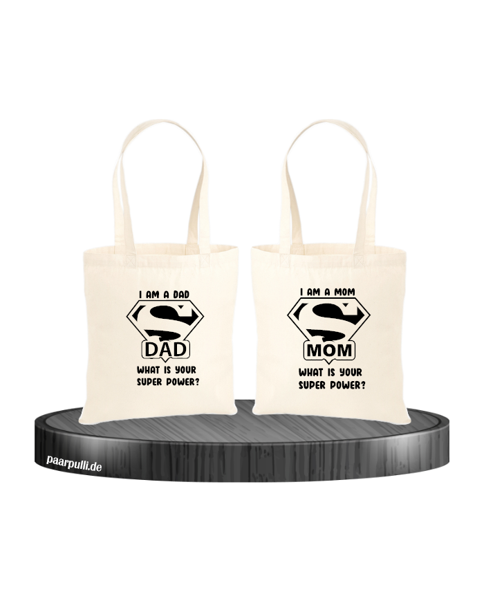 Super Dad und Super Mom Jutebeutel Set