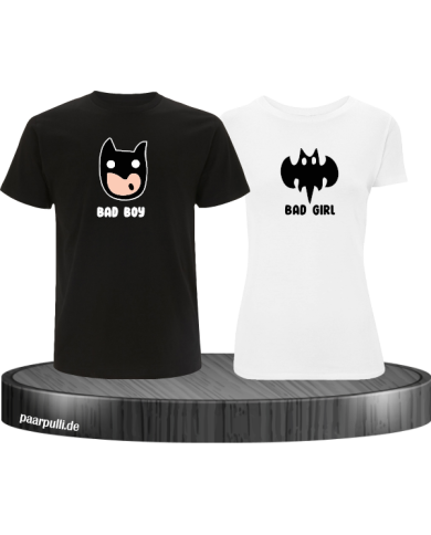 Bad Boy Bad Girl Pärchen T-Shirt schwarz weiß Bad Boy Bad Girl Pärchen T-Shirt schwarz weiß