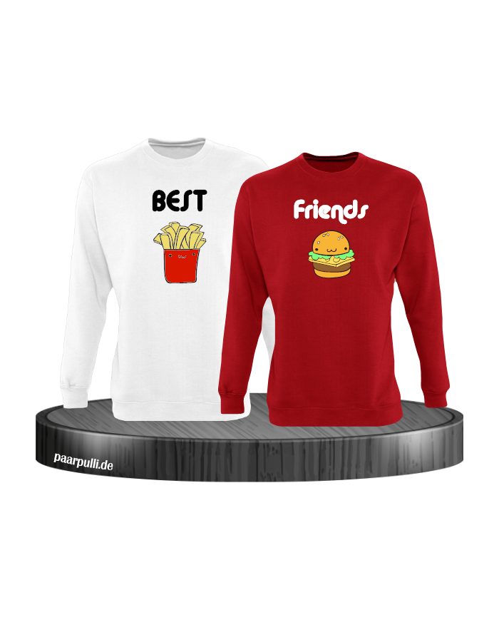 Best Friend Pommes und Burger Sweatshirt weiß rot