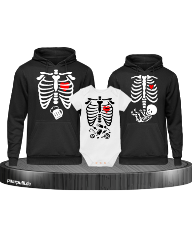 Skelett Halloween Hoodies mit Baby Body Familienlook schwarz weiß Skelett Halloween Hoodies mit Baby Body Familienlook schwarz weiß