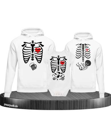 Skelett Halloween Hoodies mit Baby Body Familienlook weiß Skelett Halloween Hoodies mit Baby Body Familienlook weiß