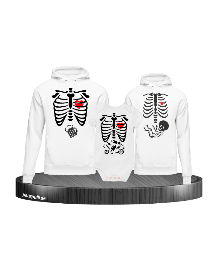 Skelett Halloween Hoodies mit Baby Body Familienlook weiß