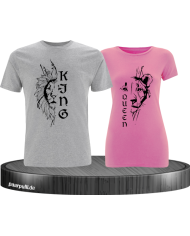 Lion King & Queen Pärchen T-Shirt grau rosa