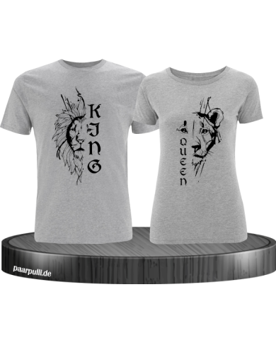 Lion King & Queen Pärchen T-Shirt grau Lion King & Queen Pärchen T-Shirt grau