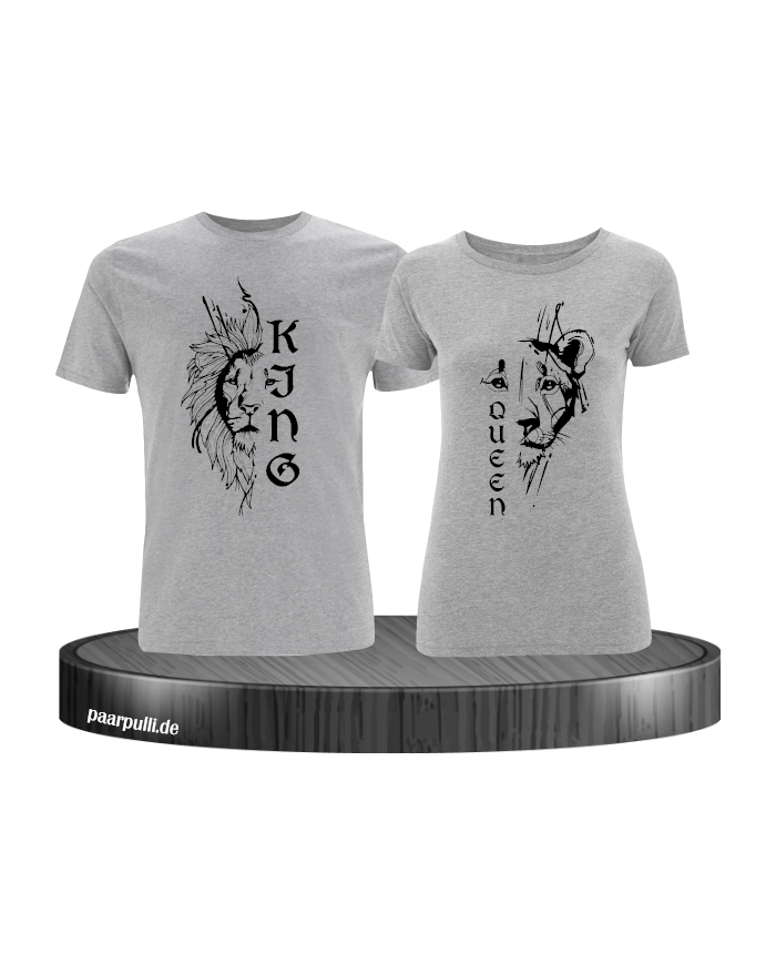 Lion King & Queen Pärchen T-Shirt grau