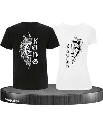 Lion King & Queen Pärchen T-Shirt schwarz weiß Lion King & Queen Pärchen T-Shirt schwarz weiß