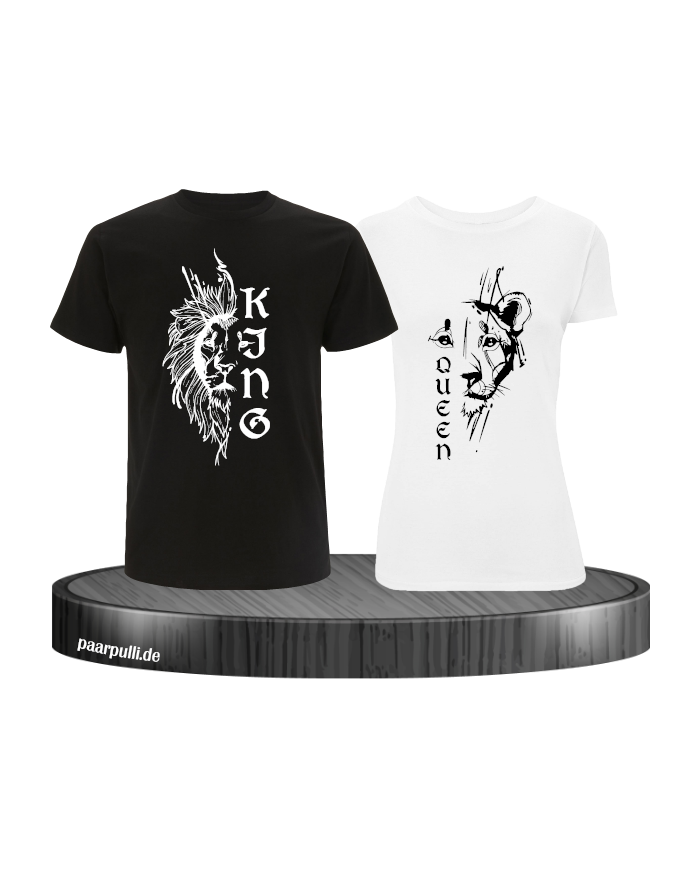 Lion King & Queen Pärchen T-Shirt schwarz weiß