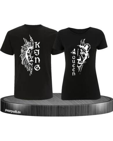 Lion King & Queen Pärchen T-Shirt schwarz Lion King & Queen Pärchen T-Shirt schwarz