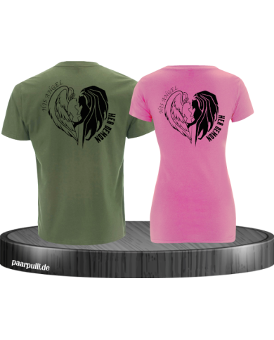 His Angel Her Demon Pärchen T-Shirt khaki rosa His Angel Her Demon Pärchen T-Shirt khaki rosa
