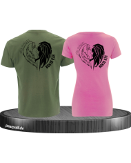 His Angel Her Demon Pärchen T-Shirt khaki rosa