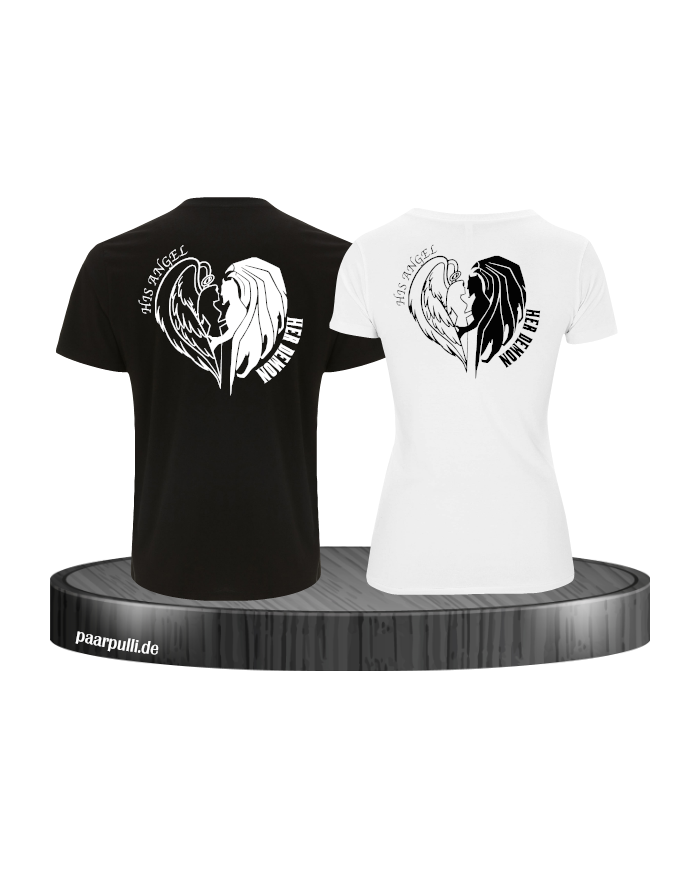 His Angel Her Demon Pärchen T-Shirt schwar weiß