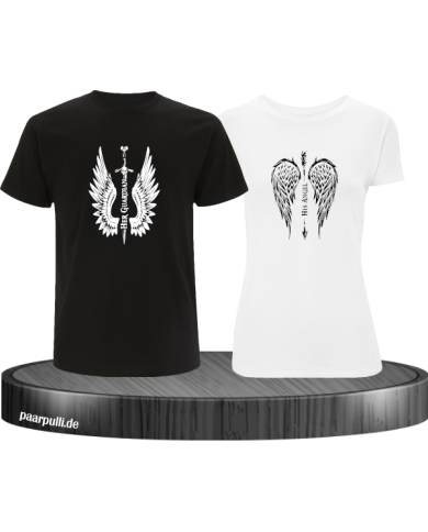 Her Guardian His Angel Pärchen T-Shirt Her Guardian His Angel Pärchen T-Shirt