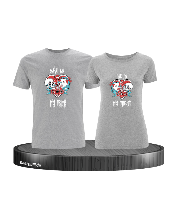 Trick or Treat Pärchen T-Shirt grau