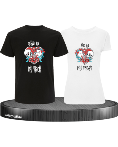 Trick or Treat Pärchen T-Shirt schwarz weiß Trick or Treat Pärchen T-Shirt schwarz weiß