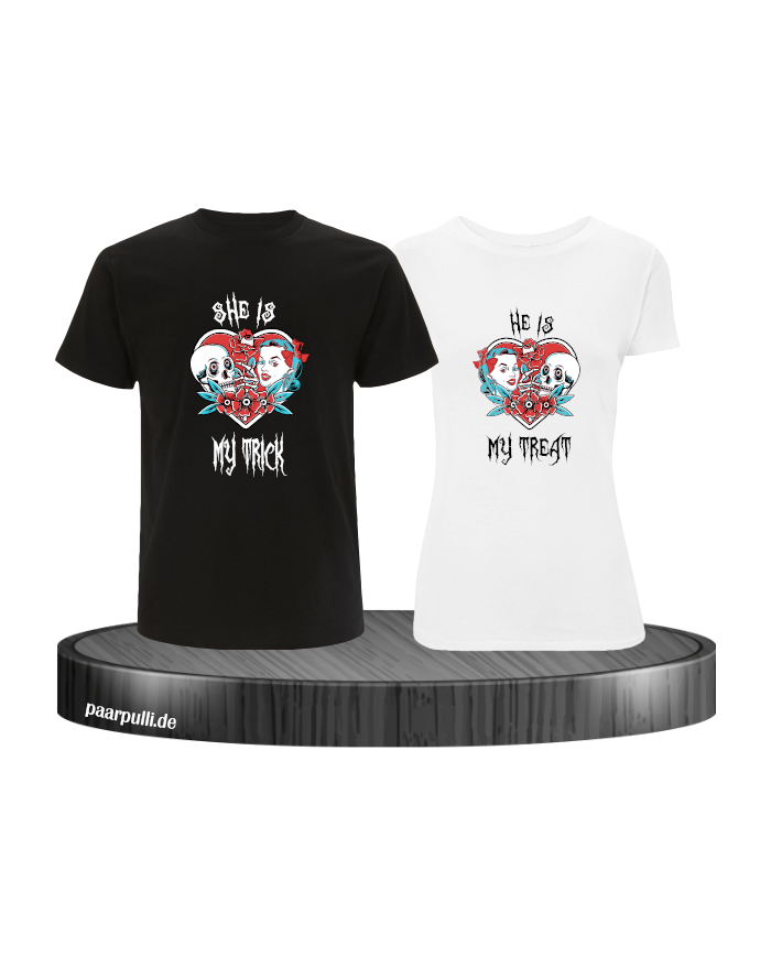 Trick or Treat Pärchen T-Shirt schwarz weiß