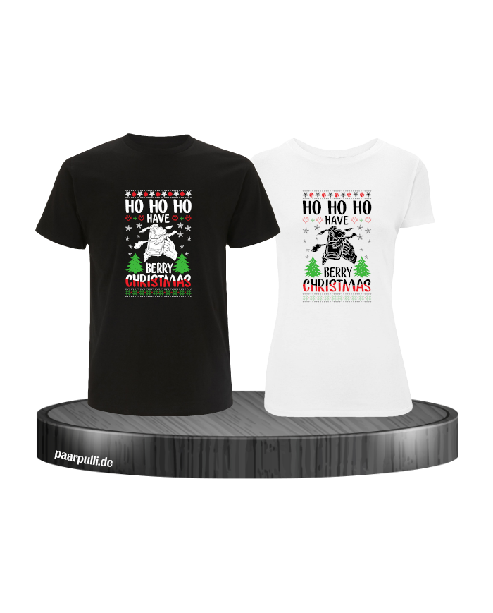 Berry Christmas Pärchen T-Shirt schwarz weiß