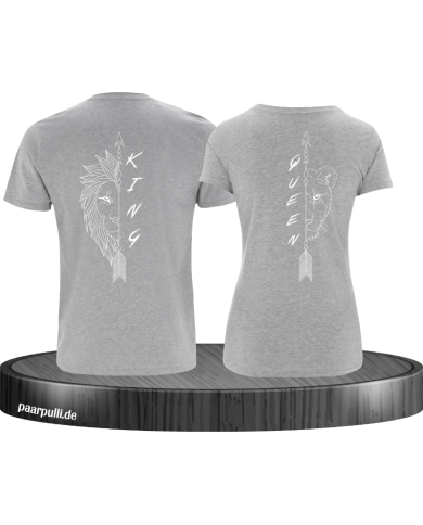 Lion King und Lion Queen Pärchen T-Shirt grau Lion King und Lion Queen Pärchen T-Shirt grau