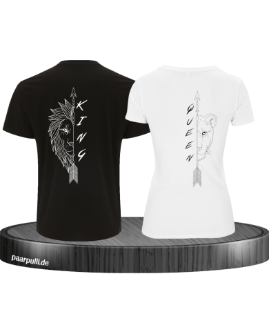 Lion King und Lion Queen Pärchen T-Shirt schwarz weiß Lion King und Lion Queen Pärchen T-Shirt schwarz weiß