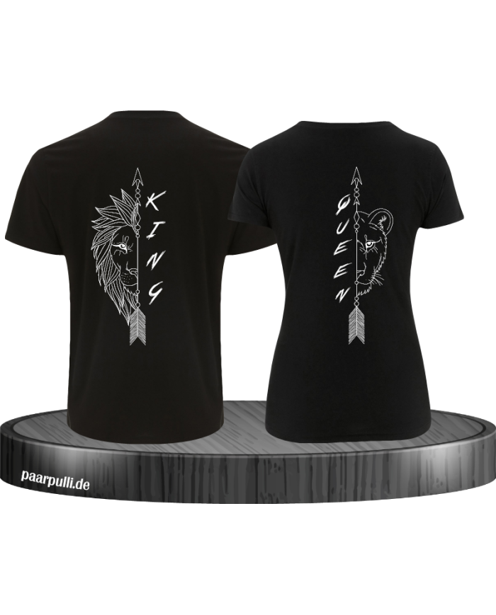 Lion King und Lion Queen Pärchen T-Shirt schwarz