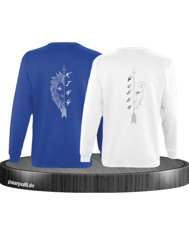 Lion King und Lion Queen Sweatshirt blau weiß Lion King und Lion Queen Sweatshirt blau weiß