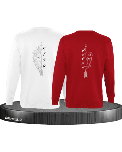Lion King und Lion Queen Sweatshirt weiß rot Lion King und Lion Queen Sweatshirt weiß rot