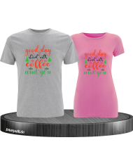 All I Need is Coffee And You Pärchen T-Shirt grau rosa