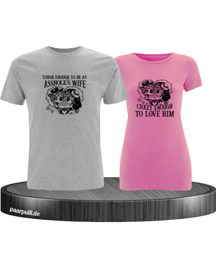 Tough and Crazy Pärchen T-Shirt grau rosa