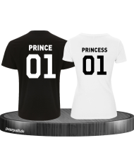 Partner T-Shirt Set bedruckt mit Prince und Princess Aufschrift