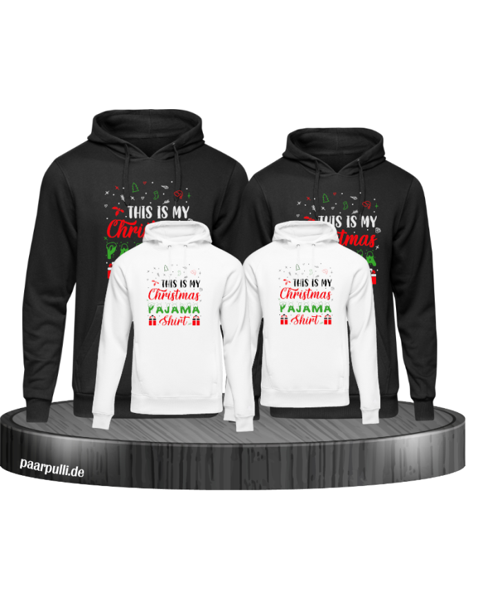 Weihnachts Hoodie mit für die Familie schwarz weiß