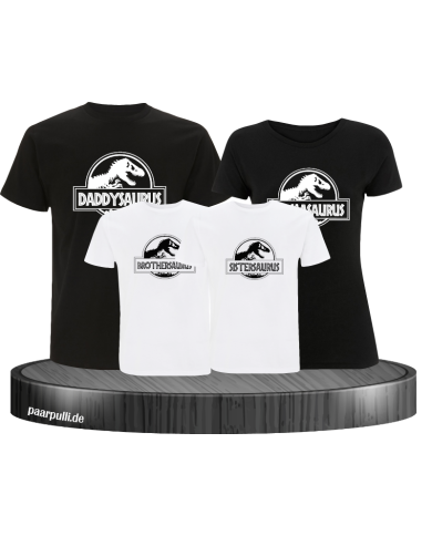 Dino Family T-Shirts Familienlook schwarz weiß Dino Family T-Shirts Familienlook schwarz weiß