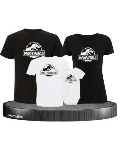 Dino Family 4er Familienset T-Shirts mit  Babybody schwarz weiß Dino Family 4er Familienset T-Shirts mit  Babybody schwarz weiß