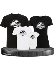 Dino Family 4er Familienset T-Shirts mit  Babybody schwarz weiß
