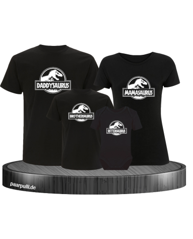 Dino Family 4er Familienset T-Shirts mit  Babybody schwarz Dino Family 4er Familienset T-Shirts mit  Babybody schwarz