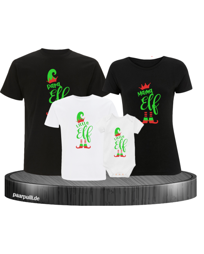 Elf Family Weihnachtsshirt mit Body schwarz und weiß